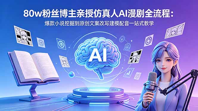 80w粉丝博主亲授仿真人AI漫剧全流程：爆款小说挖掘到原创文案改写建模配音一站式教学-轻创终点站