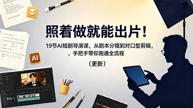 照着做就能出片！19节AI短剧导演课，从剧本分镜到对口型剪辑，手把手带你跑通全流程(更新-轻创终点站