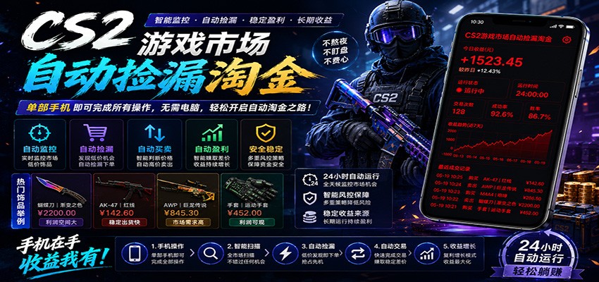 CSGO挂机捡漏项目通过利用游戏饰品交易机制，结合薄凉软件辅助捡漏，实现盈利-轻创终点站