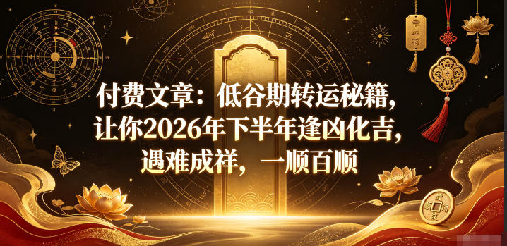 付费文章：低谷期转运秘籍，让你2026年下半年逢凶化吉，遇难成祥，一顺百顺-轻创终点站