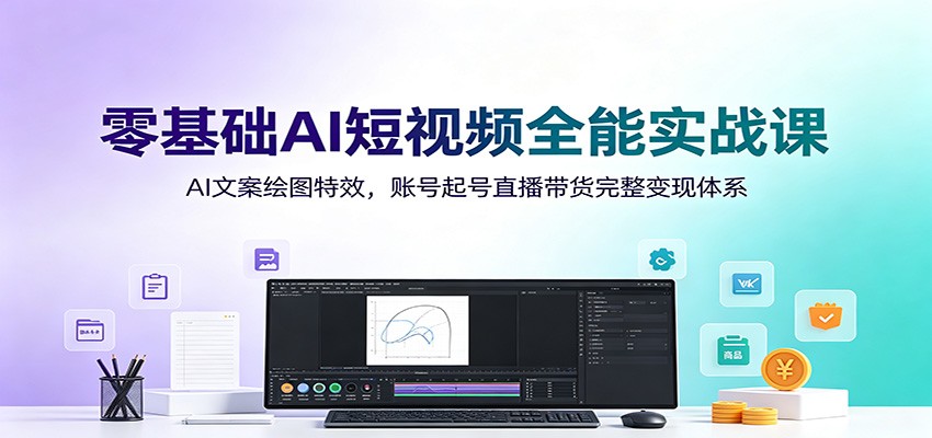 零基础AI短视频全能实战课：AI文案绘图特效，账号起号直播带货完整变现体系-轻创终点站