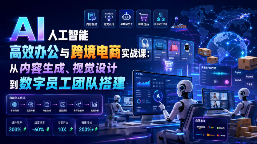 AI人工智能高效办公与跨境电商实战课:从内容生成、视觉设计到数字员工团队搭建-轻创终点站