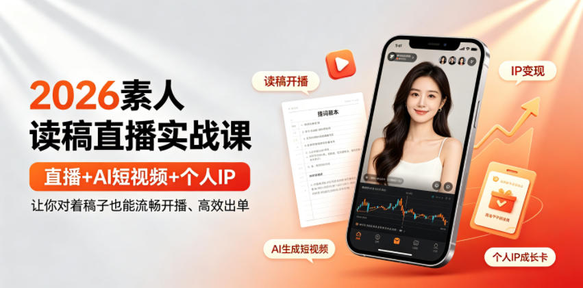 2026素人读稿直播实战课|直播+AI短视频+个人IP,让你对着稿子也能流畅开播、高效出单-轻创终点站