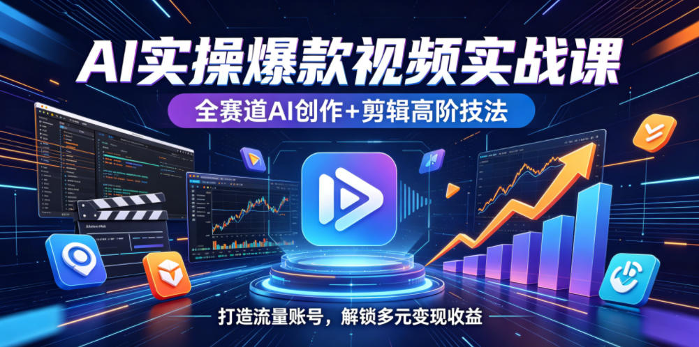 AI实操爆款视频实战课,全赛道AI创作+剪辑高阶技法,打造流量账号,解锁多元变现收益-轻创终点站