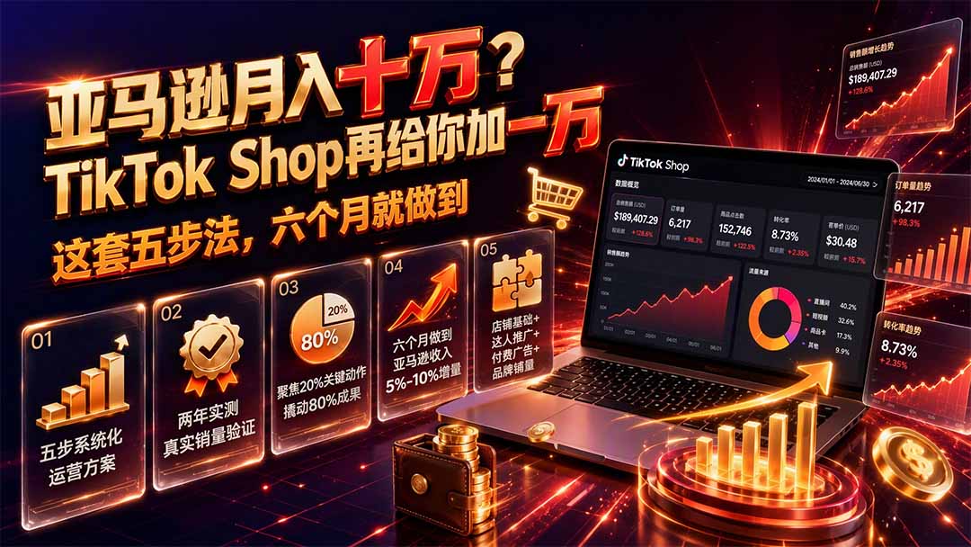 亚马逊月入十万?TikTok Shop再给你加一万——这套五步法,六个月就做到【原创双语字幕】-轻创终点站