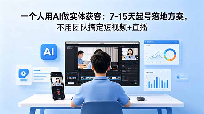 一个人用AI做实体获客：7-15天起号落地方案，不用团队搞定短视频+直播-轻创终点站