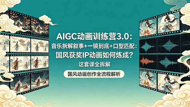 AIGC动画训练营3.0：音乐拆解叙事+一镜到底+口型匹配：国风获奖IP动画如何炼成？这套课全拆解-轻创终点站