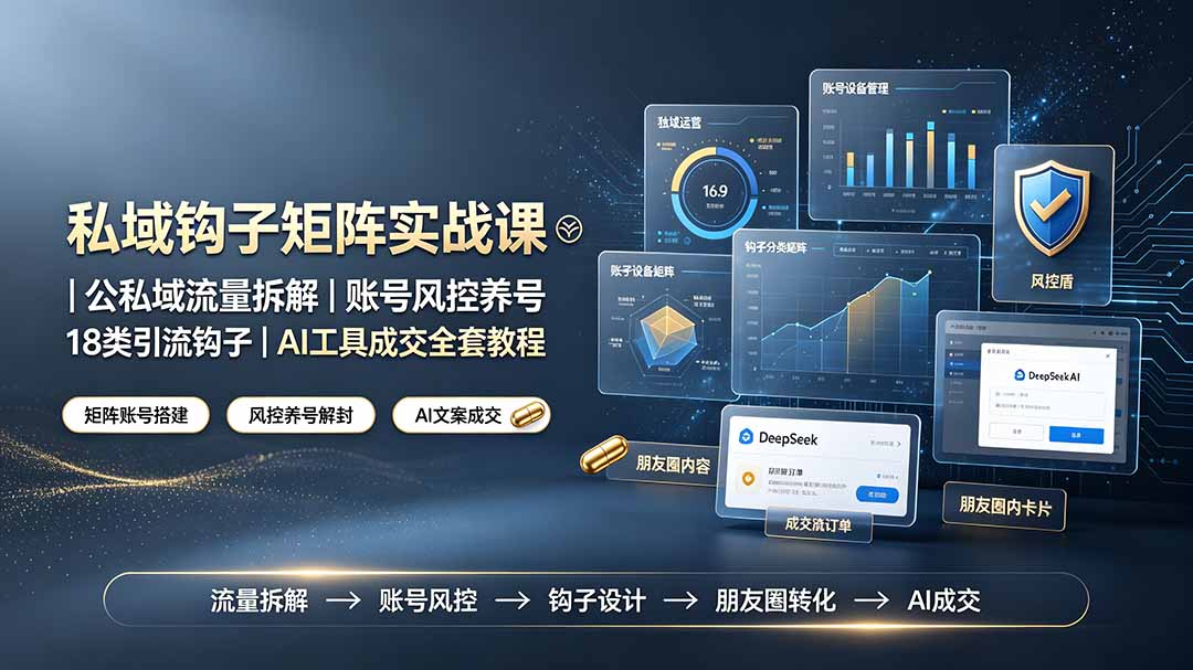 私域钩子矩阵实战课〓公私域流量拆解|账号风控养号|18类引流钩子|AI工具成交全套教程-轻创终点站