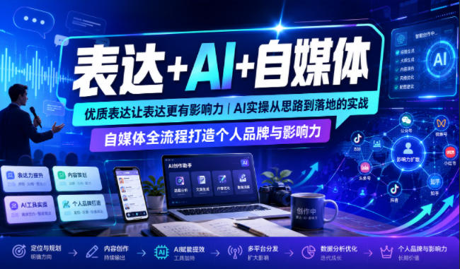 表达+AI+自媒体,优质表达让表达更有影响力|AI实操从思路到落地的实战|自媒体全流程打造个人品牌与影响力-轻创终点站