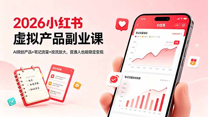 2026小红书虚拟产品副业课，AI原创产品+笔记流量+投流放大，普通人也能稳定变现-轻创终点站