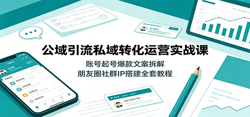 公域引流私域转化运营实战课：账号起号爆款文案拆解，朋友圈社群IP搭建全套教程-轻创终点站