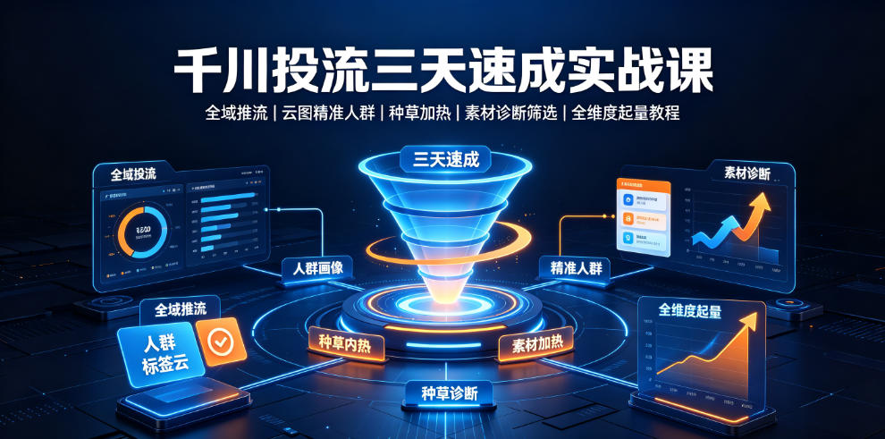 千川投流三天速成实战课|全域推流、云图精准人群、种草加热、素材诊断筛选全维度起量教程