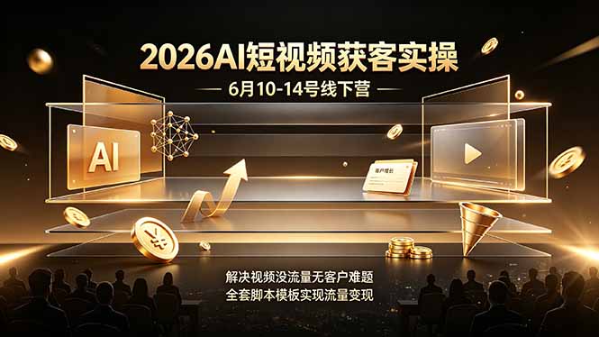 2026AI短视频获客实操6月10-14号线下营，解决视频没流量无客户难题，全套脚本模板实现流量变现-轻创终点站