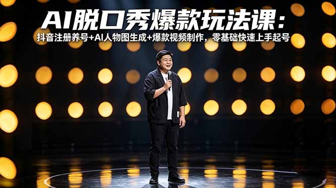 AI脱口秀爆款玩法课：抖音注册养号+AI人物图生成+爆款视频制作，零基础快速上手起号-轻创终点站