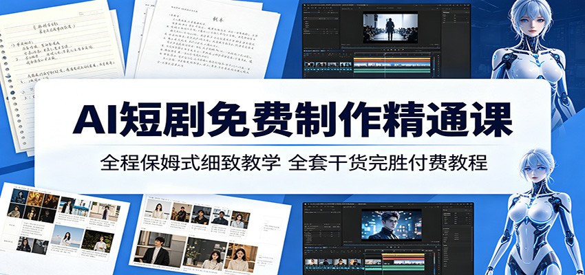 AI短剧免费制作精通课：全程保姆式细致教学，全套干货完胜付费教程-轻创终点站