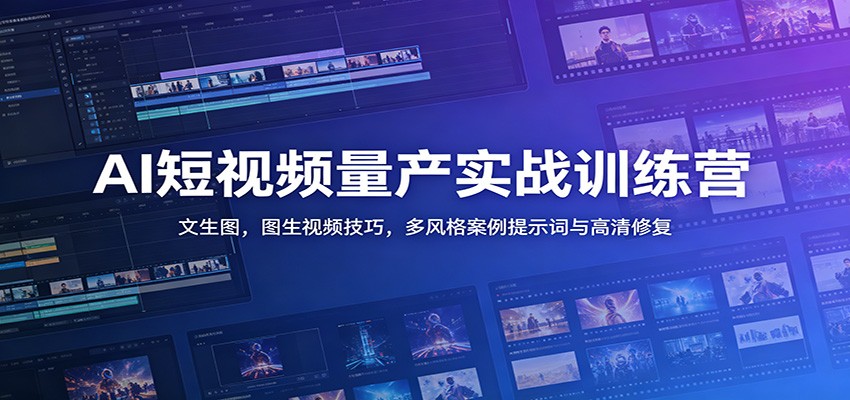AI短视频量产实战训练营：文生图，图生视频技巧，多风格案例提示词与高清修复-轻创终点站