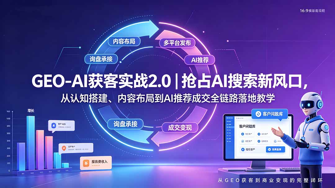 GEO-AI获客实战｜抢占AI搜索新风口，从认知搭建、内容布局到AI推荐成交全链路落地教学-轻创终点站