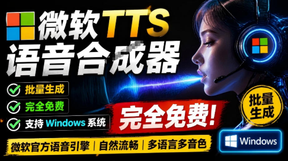 微软TTS免费语音配音生成器，完全免费，支持多语音、多音色选择，Windows系统专用TTS语音合成器-轻创终点站