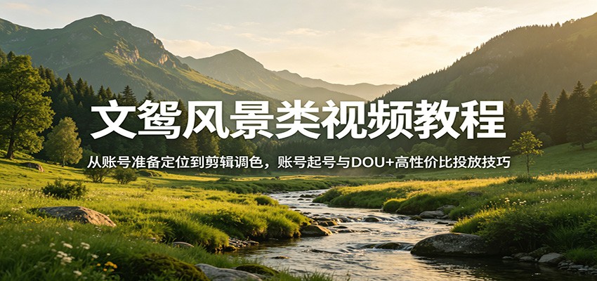 文鸳风景类视频教程:从账号准备定位到剪辑调色,账号起号与DOU+高性价比投放技巧-轻创终点站