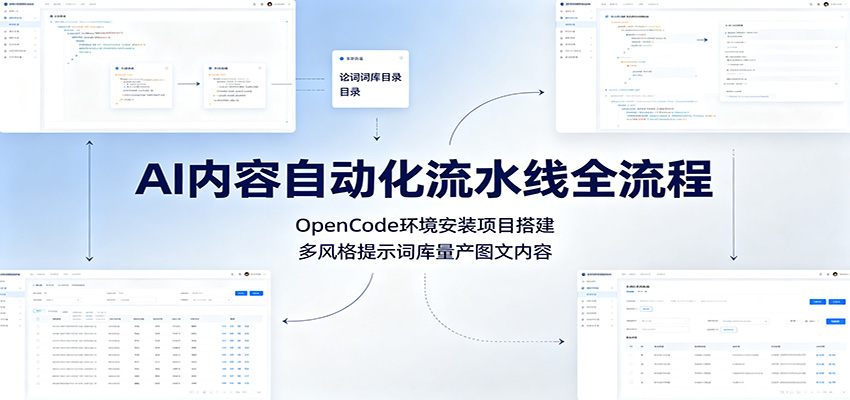 AI内容自动化流水线全流程：OpenCode环境安装项目搭建，多风格提示词库量产图文内容-轻创终点站