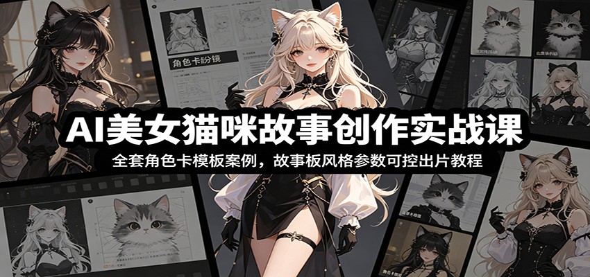 AI美女猫咪故事创作实战课：全套角色卡模板案例，故事板风格参数可控出片教程-轻创终点站