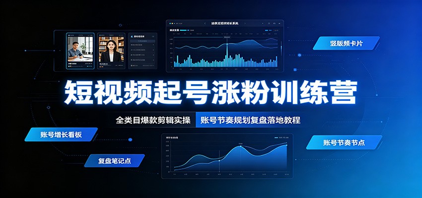 短视频起号涨粉训练营:全类目爆款剪辑实操,账号节奏规划复盘落地教程-轻创终点站