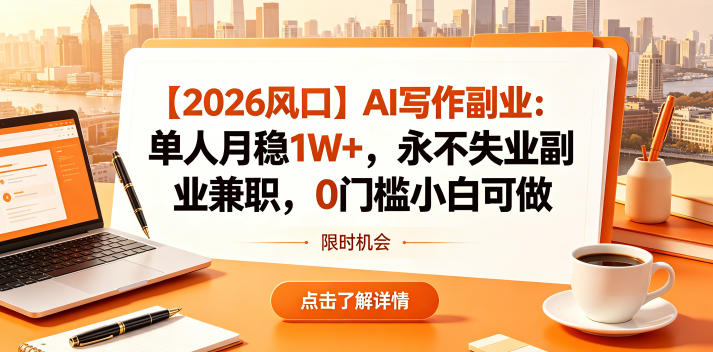【2026风口】AI写作副业：单人月稳1W+，永不失业副业兼职，0门槛小白可做【揭秘】-轻创终点站