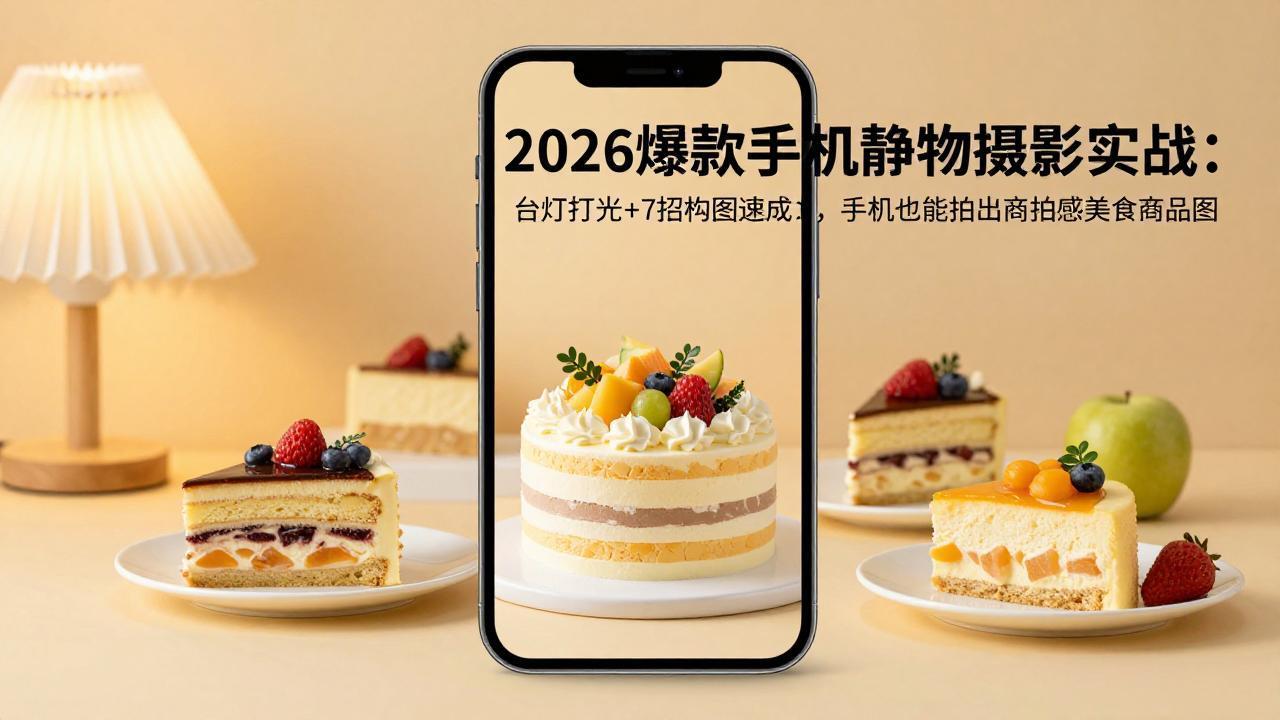 2026爆款手机静物摄影实战：台灯打光+7招构图速成，手机也能拍出商拍感美食商品图-轻创终点站