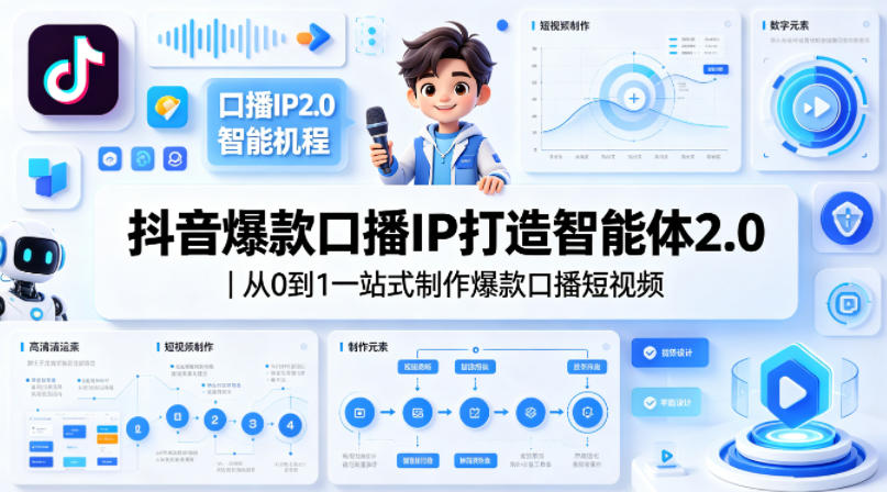 抖音爆款口播IP打造智能体2.0｜从0到1一站式制作爆款口播短视频-轻创终点站