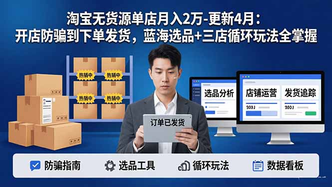 淘宝无货源5.0单店月入2万-更新4月：开店防骗到下单发货，蓝海选品+三店循环玩法全掌握-轻创终点站