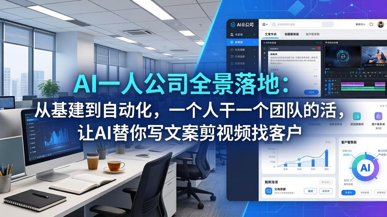 AI一人公司全景落地：从基建到自动化，一个人干一个团队的活，让AI替你写文案剪视频找客户-轻创终点站