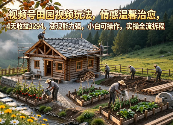 视频号田园视频玩法，情感温馨治愈，4天收益3294，变现能力强，小白可操作，实操全流程拆解-轻创终点站