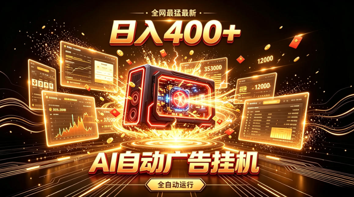 全网最猛最新的AI自动广告挂G,狠收益日入400+,真正做到躺賺式变现【揭秘】-轻创终点站