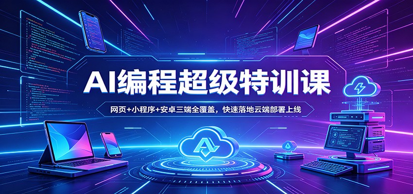 AI编程超级特训课：网页+小程序+安卓三端全覆盖，快速落地云端部署上线-轻创终点站