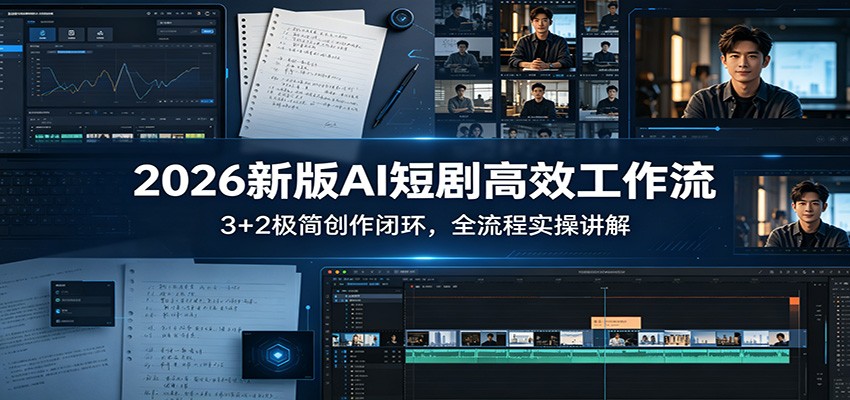 2026新版AI短剧高效工作流：3+2极简创作闭环，全流程实操讲解-轻创终点站