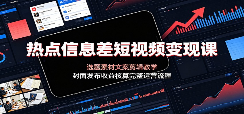 热点信息差短视频变现课:选题素材文案剪辑教学,封面发布收益核算完整运营流程-轻创终点站