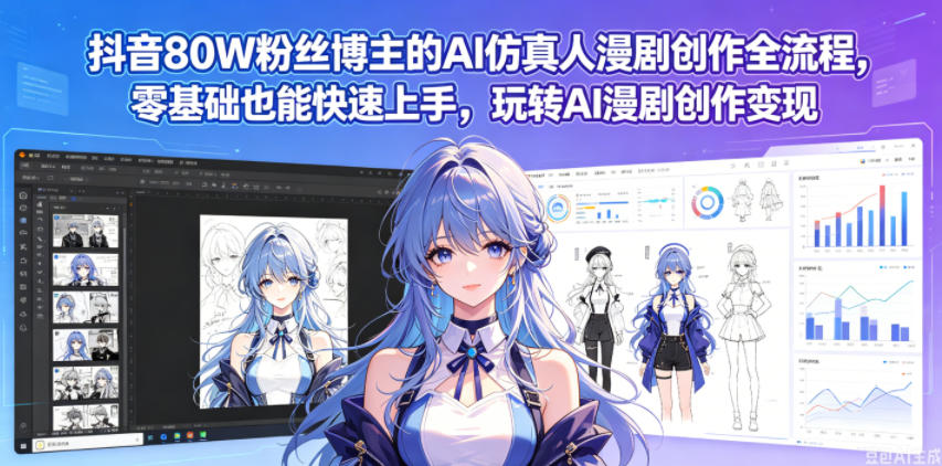 抖音80W粉丝博主的AI仿真人漫剧创作全流程，零基础也能快速上手，玩转AI漫剧创作变现-轻创终点站