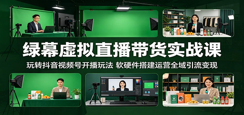 绿幕虚拟直播带货实战课：玩转抖音视频号开播玩法，软硬件搭建运营全域引流变现-轻创终点站