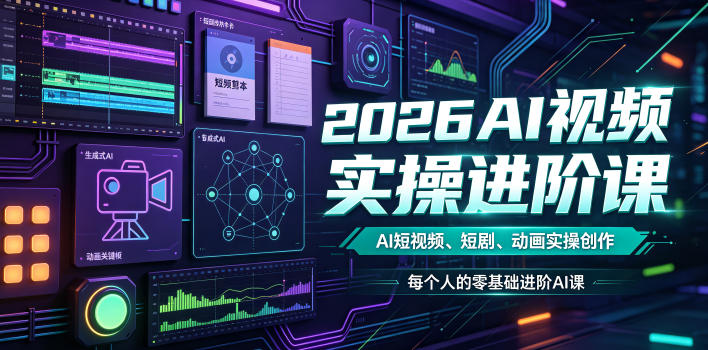 2026AI视频实操进阶课，AI短视频、短剧、动画实操创作，每个人的零基础进阶ai课-轻创终点站