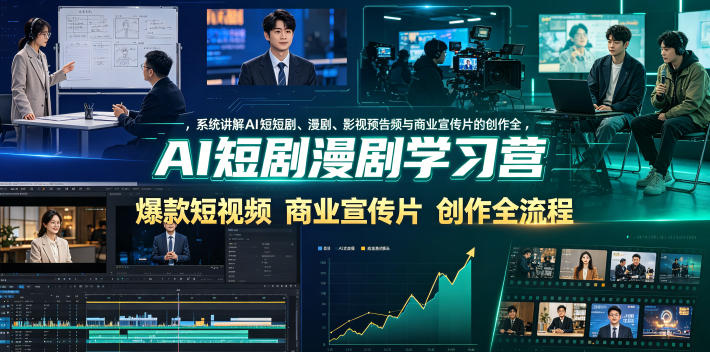AI短剧漫剧学习营，系统讲解AI短剧、漫剧、影视预告片、爆款短视频与商业宣传片的创作全流程-轻创终点站