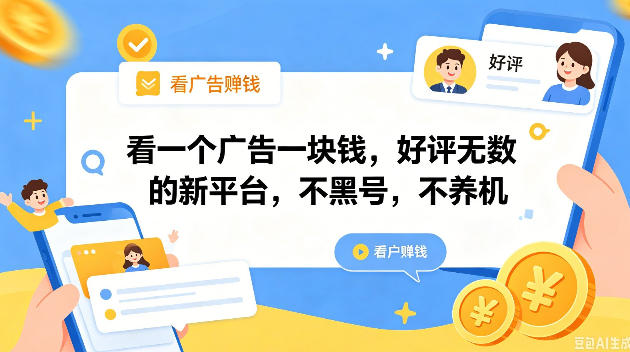 看一个广告一块钱，好评无数的新平台，不黑号，不养机，一撸几十块钱还是不错的【揭秘】-轻创终点站