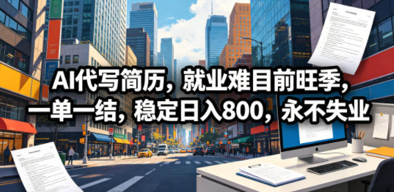 AI代写简历，就业难目前旺季，一单一结，稳定日入800，永不失业-轻创终点站