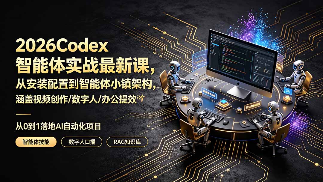 2026Codex智能体实战最新课,从安装配置到智能体小镇架构,涵盖视频创作/数字人/办公提效全技能-轻创终点站
