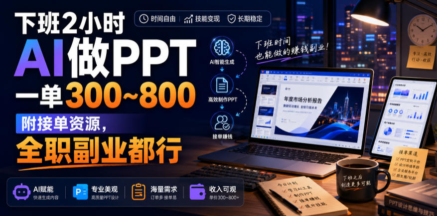 下班2小时AI做PPT,一单300~800,附接单资源,全职副业都行【揭秘】-轻创终点站