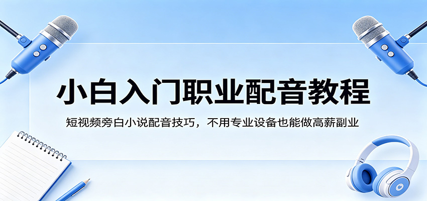 小白入门职业配音教程，短视频旁白小说配音技巧，不用专业设备也能做高薪副业-轻创终点站