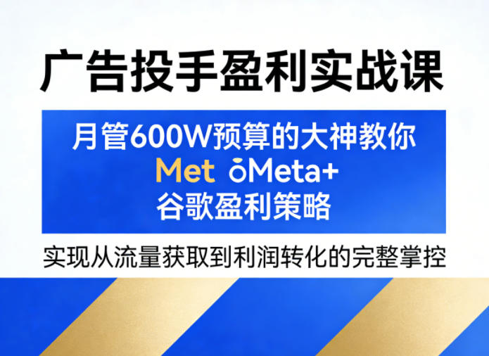 广告投手盈利实战课，月管600W预算的大神教你Meta+谷歌盈利策略，实现从流量获取到利润转化的完整掌控-轻创终点站