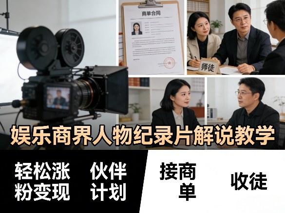 娱乐商界人物纪录片解说教学，轻松涨粉变现，伙伴计划，接商单，收徒等-轻创终点站