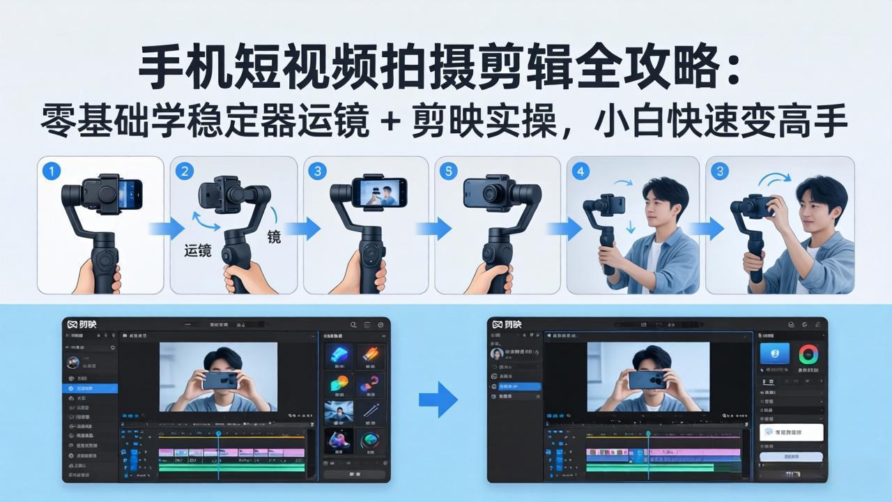 手机短视频拍摄剪辑全攻略：零基础学稳定器运镜 + 剪映实操，小白快速变高手-轻创终点站