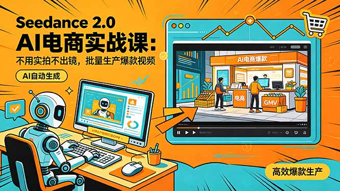 Seedance 2.0 AI电商实战课：不用实拍不出镜，批量生产爆款视频打爆GMV-轻创终点站