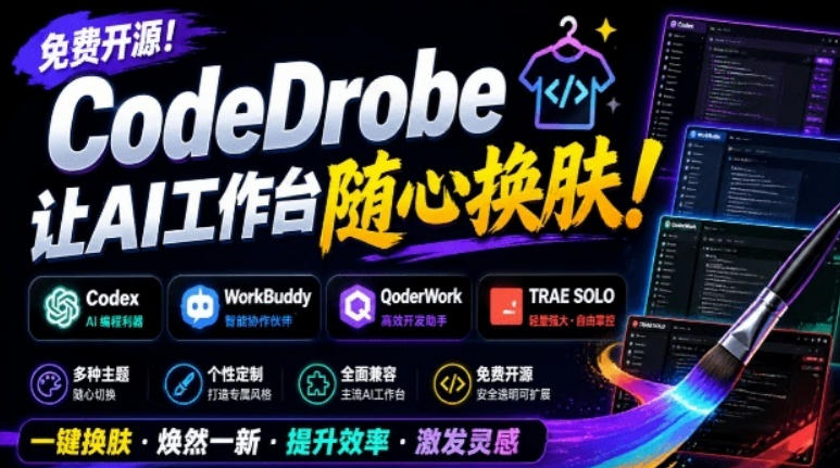 免费开源的CodeDrobe,让AI工作台随心换肤,支持Codex、WorkBuddy等,免费且本地运行!-轻创终点站